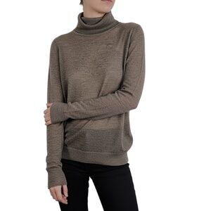 MOU Italy brown wool alpaca lightweight sheer classic turtleneck sweater XS